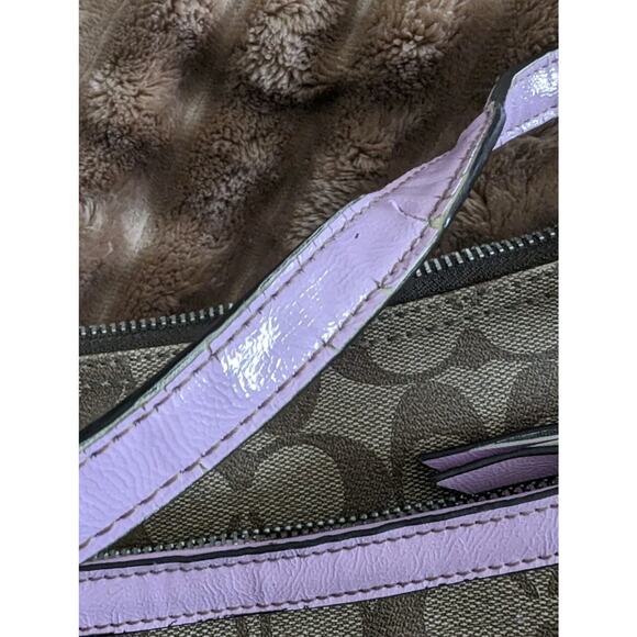 Coach Peyton Signature Crossbody F18926 Khaki Lavender Canvas Bag - Picture 10 of 13